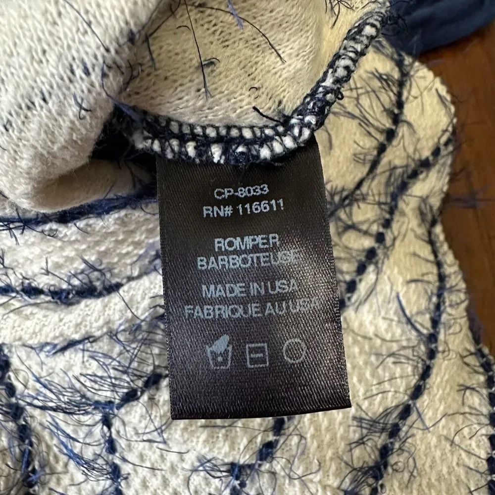 NWOT AMADI ANTHROPOLOGIE Sleeveless Cilli Romper in Blue Ivory V-Neck - Picture 9 of 12